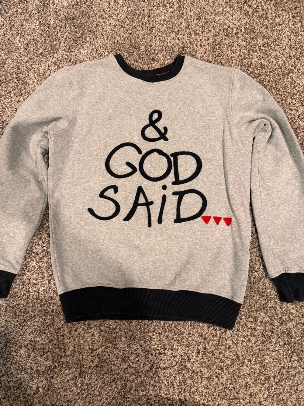 Bass Gray Crewneck Sweatshirt with Black Lettering and Red Accents